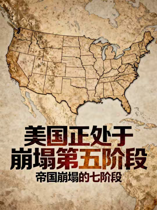 帝国崩塌的七个阶段，美国正处于第五阶段 五百年里，三个超级大国毁于同一套残酷剧本：西班牙、英国、苏联，从巅峰到崩塌全按七步走。而今天的美国，已经走完了其中五步 —— 军事扩张、货币滥发、债务螺旋、实体空心、社会衰败。苏联900天解体，英国二十年输光家底，美国正踩着相同轨迹冲向悬崖。去美元化的第六步已开启，全面崩盘的巨响，或许比我们想象的更早到来！
