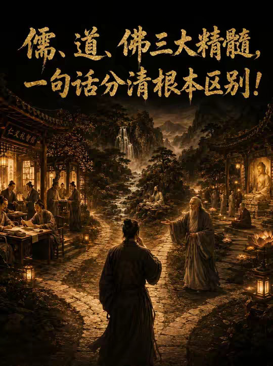 儒、道、佛三大精髓，一句话分清根本区别！