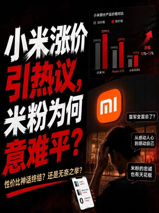 小米涨价引热议，米粉为何意难平？ 小米九款手机涨价300-500元引热议，评论区分裂成成本分析派与情感派。小米曾以“性价比”承诺绑定用户，此次涨价背后既有存储芯片成本上涨的压力，也有其向汽车、AI等领域转型的战略考量，存储芯片涨价或持续2-3年。