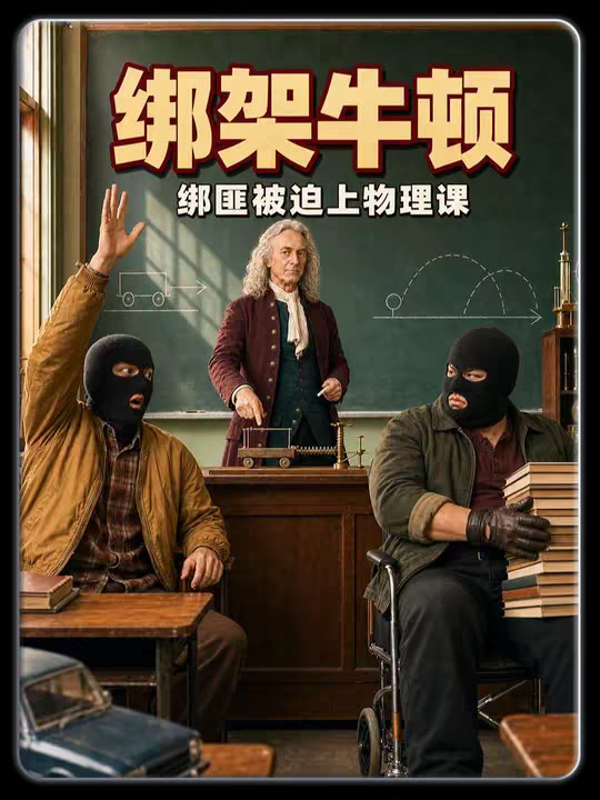 我是被迫的~ 两个绑匪把一位银发老学者塞进车里，以为蒙住眼睛就万无一失。 没想到对方仅凭转弯、急刹和加速，不但判断出了车辆状态，还顺手给他们补起了经典力学。 惯性、F=ma、作用力与反作用力…… 人是他们绑来的，车是人家开走的，最后还被赶进教室补完了一整堂物理课。 这可能是史上最失败的一次绑架，却也是最好懂的一堂牛顿力学课。